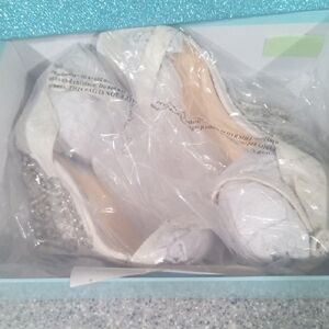 Betsey Johnson Ivory Heels with Glittering Silver Details
